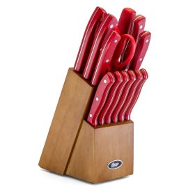 Oster Evansville 14 Piece Stainless Steel Cutlery Set with Red Handle