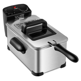 3.2 Quart Electric Stainless Steel Deep Fryer with Timer - Color: Silver