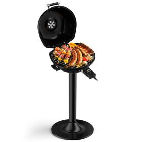 1600W Portable Electric BBQ Grill with Removable Non-Stick Rack-Black - Color: Black