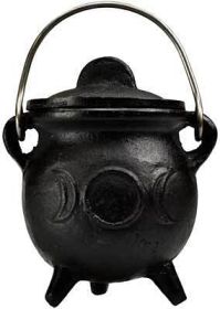 3" Triple Moon cast iron cauldron w/ lid