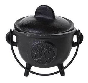5" Cast iron cauldron w/ lid Tree of Life