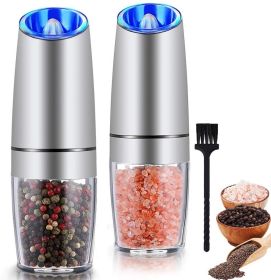 Gravity Electric Pepper and Salt Grinder Set; Adjustable Coarseness; Battery Powered with LED Light; One Hand Operation; Stainless Steel Blade