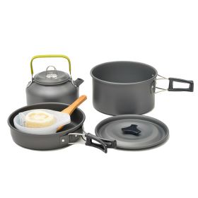 Outdoor portable 2-3 person camping stove cover pot picnic cooker non stick pot teapot combination set including tableware