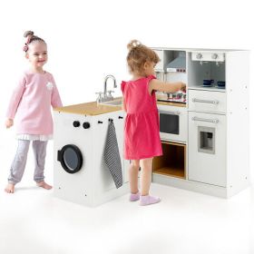 2-Pieces Wooden Kids Kitchen Playset with Light and Sound - Color: Multicolor