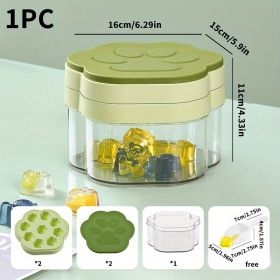 1pc; Creative Bear Ice Tray; Household Freeze Ice Cube Mold; Plastic Ice Storage Ice Making Box (Quantity: Green Double Layer (paw Shape - With Ice Storage Box, 999)
