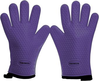 KITCHEN PERFECTION Silicone Smoker Oven Gloves -Extreme Heat Resistant (Color: Purple)