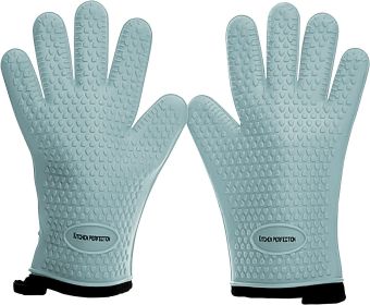 KITCHEN PERFECTION Silicone Smoker Oven Gloves -Extreme Heat Resistant (Color: Aqua Green)