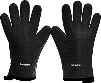 KITCHEN PERFECTION Silicone Smoker Oven Gloves -Extreme Heat Resistant (Color: Black)