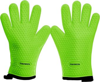 KITCHEN PERFECTION Silicone Smoker Oven Gloves -Extreme Heat Resistant (Color: Green)