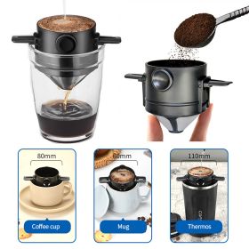 1 Pc Portable Foldable Coffee Filter Stainless Steel Coffee Dripper-Paperless (Color: Black)