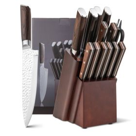 Daily Necessities Stainless Steel Kitchen Knife Block Set (Color: As pic show, Type: Style B 15 Pcs)