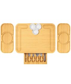 Natural Bamboo Cutting Board/Cheese Board Set (Color: Natural, size: 17.5")