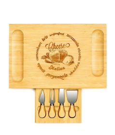 Natural Bamboo Cutting Board/Cheese Board Set (Color: Natural, size: 16.5 in)